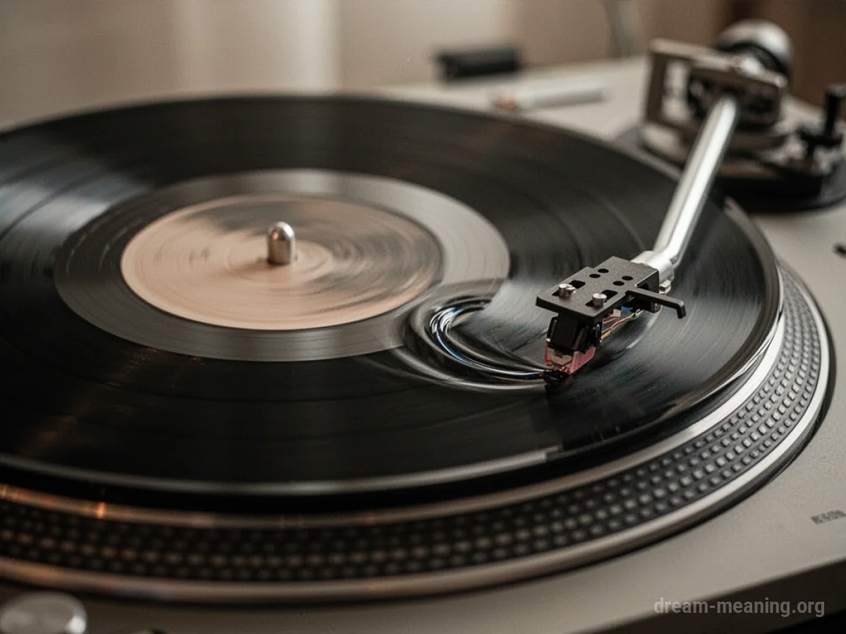 A vinyl record with a visible skip in its groove.