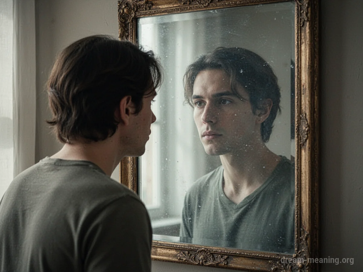 A person's reflection fading from a mirror.