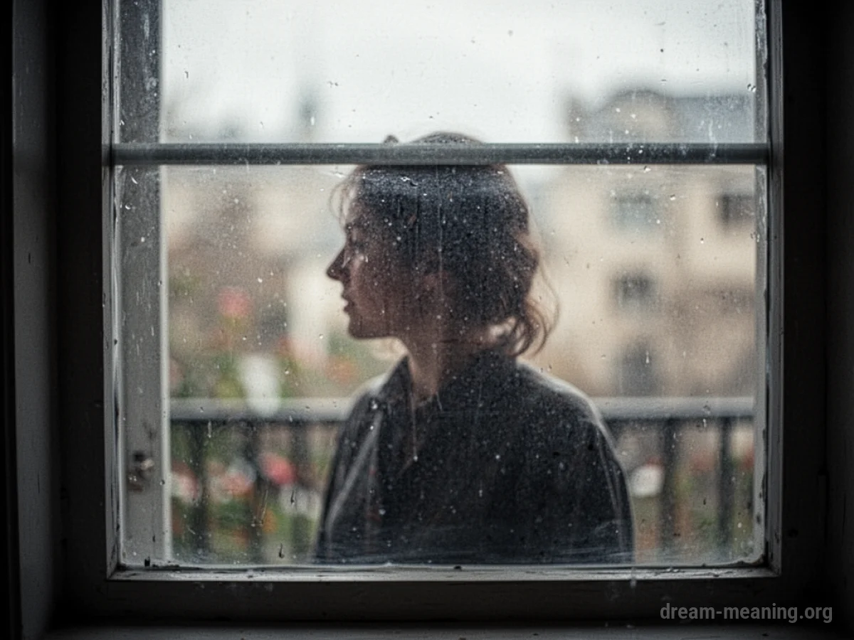 Silhouette of a person seen in a window.