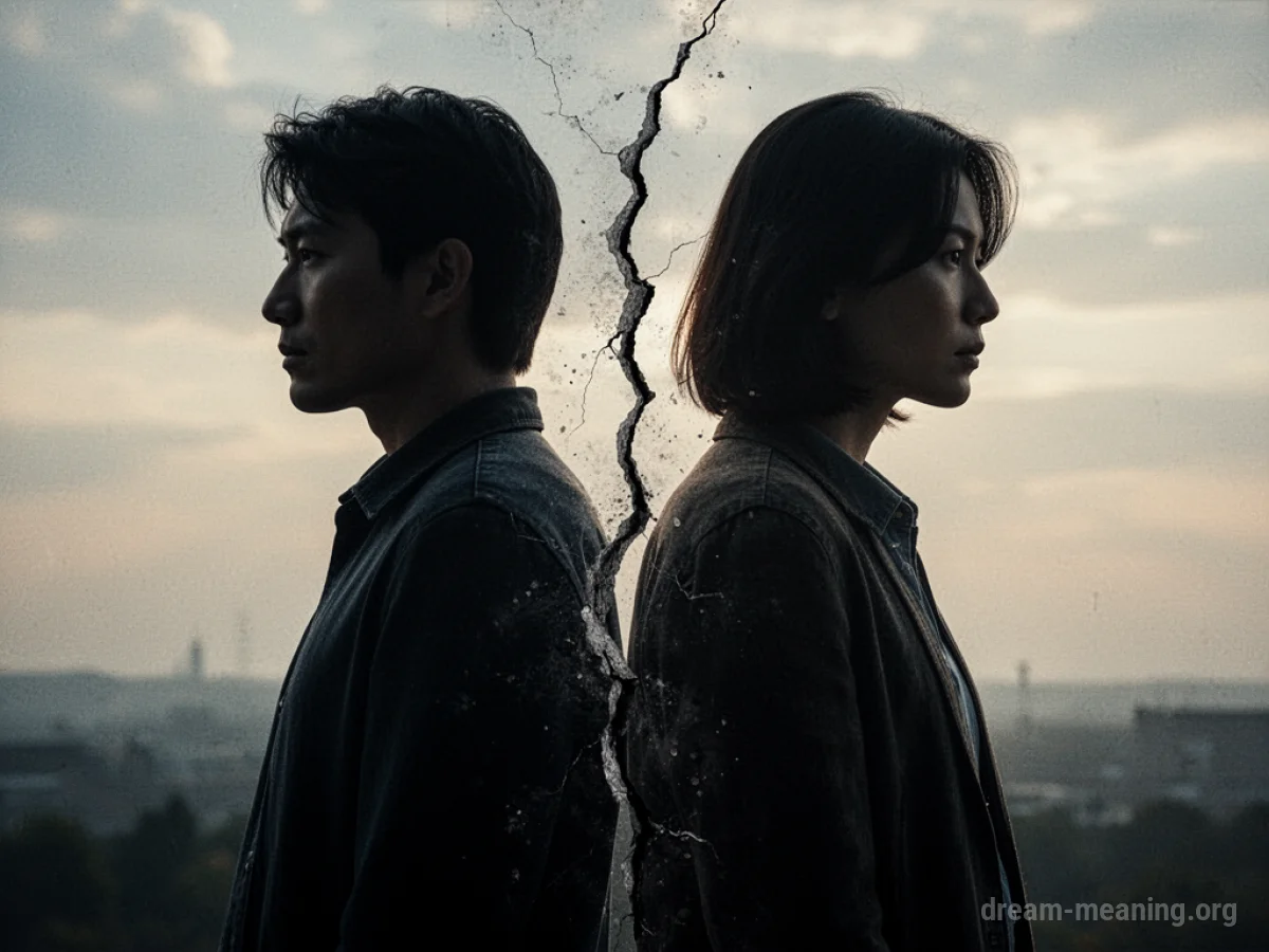 Two silhouetted figures with a crack separating them.