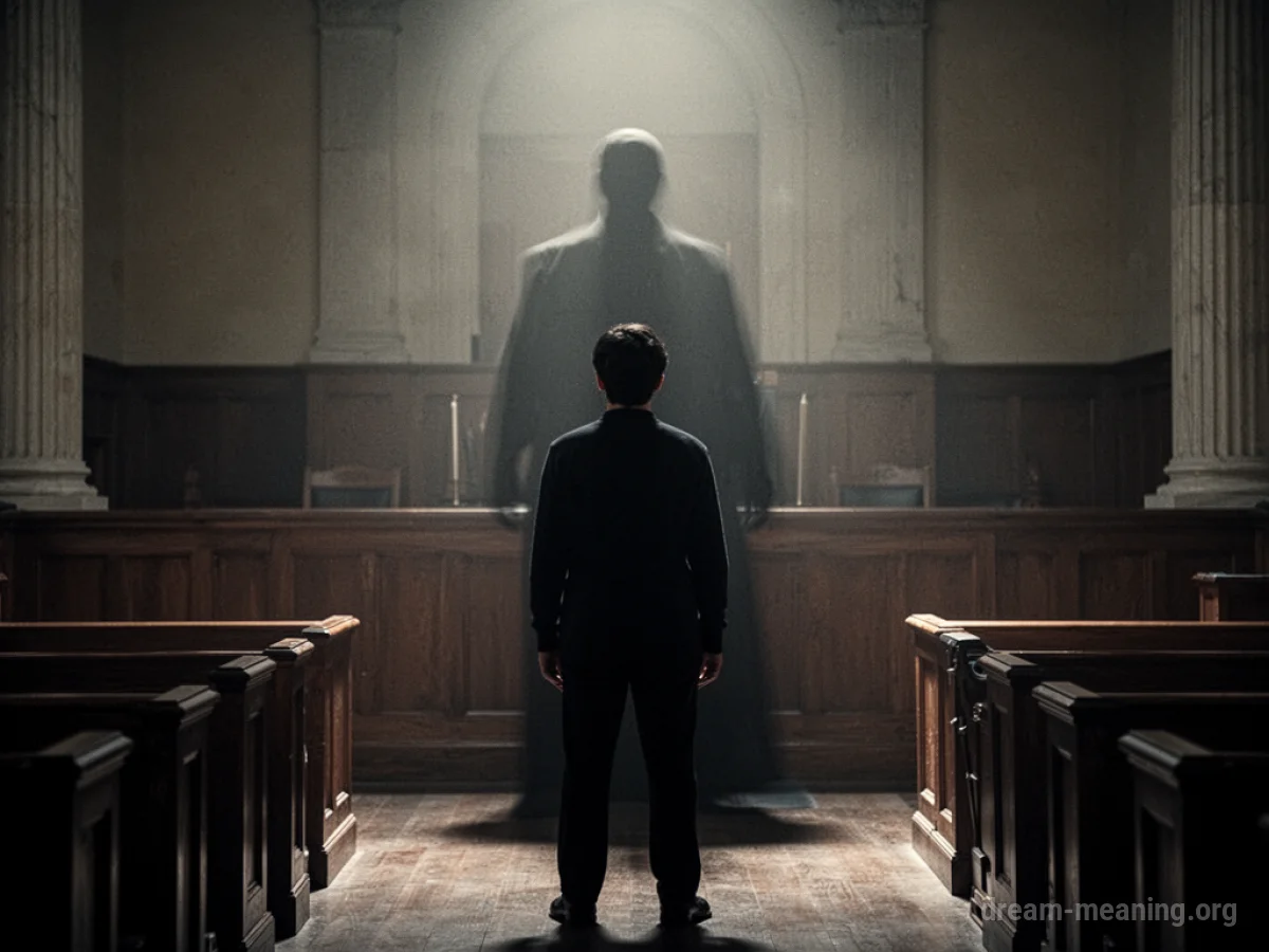 Silhouette of a person facing a shadow figure in a dimly lit room.