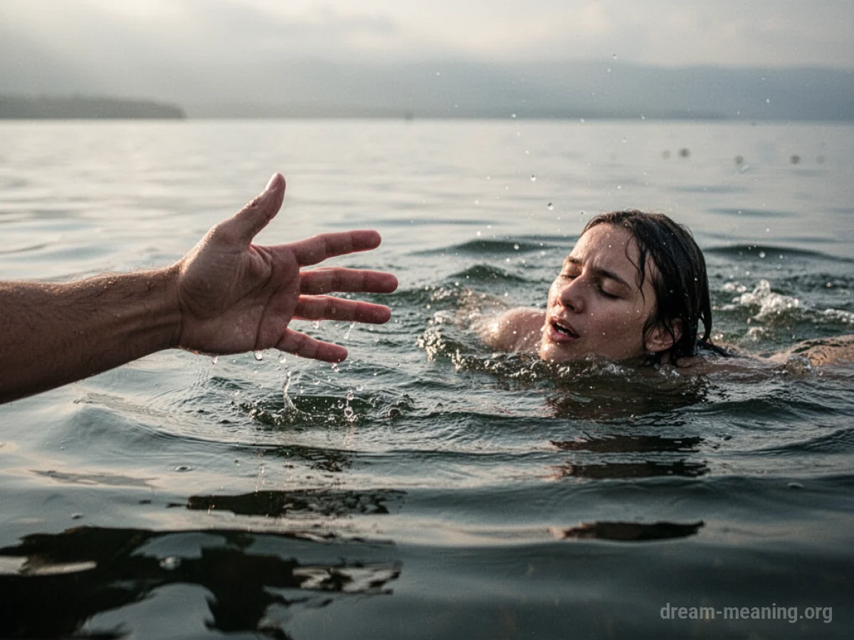 A person's hand reaching out from the water to help someone.