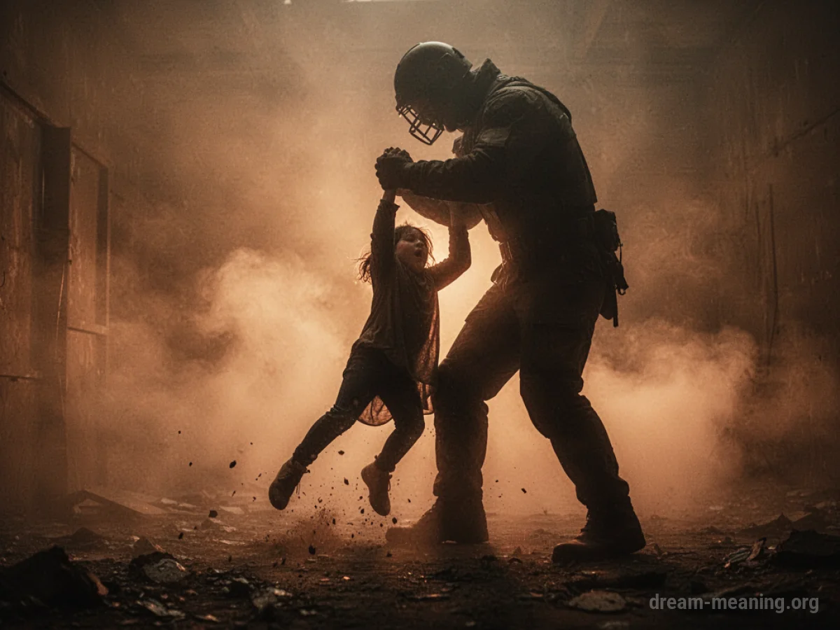 Silhouette of a person being pulled upward from a dark, smoky area by a larger silhouette.