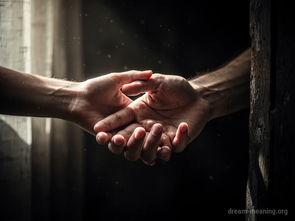 A hand reaching out to another hand in the dark.