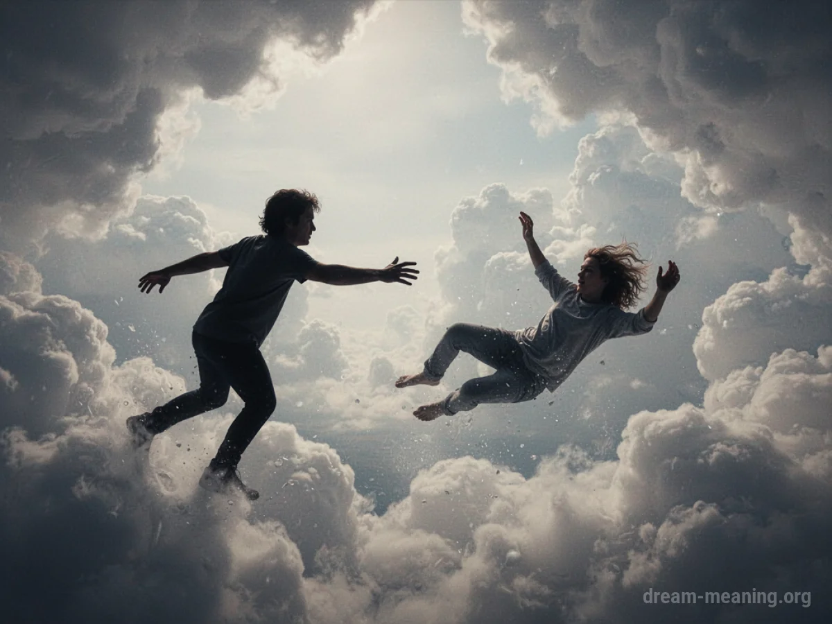 Silhouette of one person extending a hand to another falling figure.