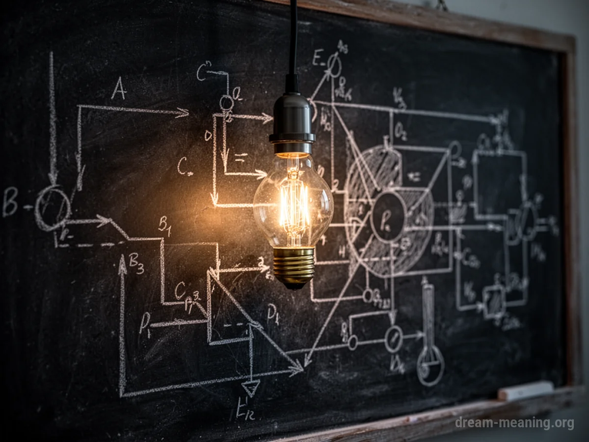 A glowing lightbulb over a complex diagram.