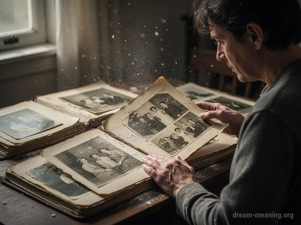 Person looking through old photographs.