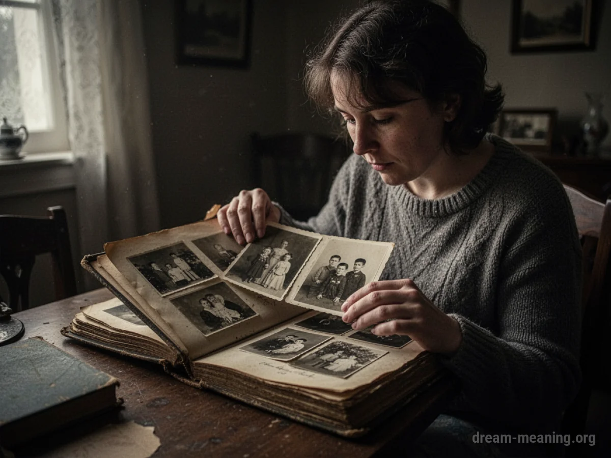 A person viewing old photographs in a book.