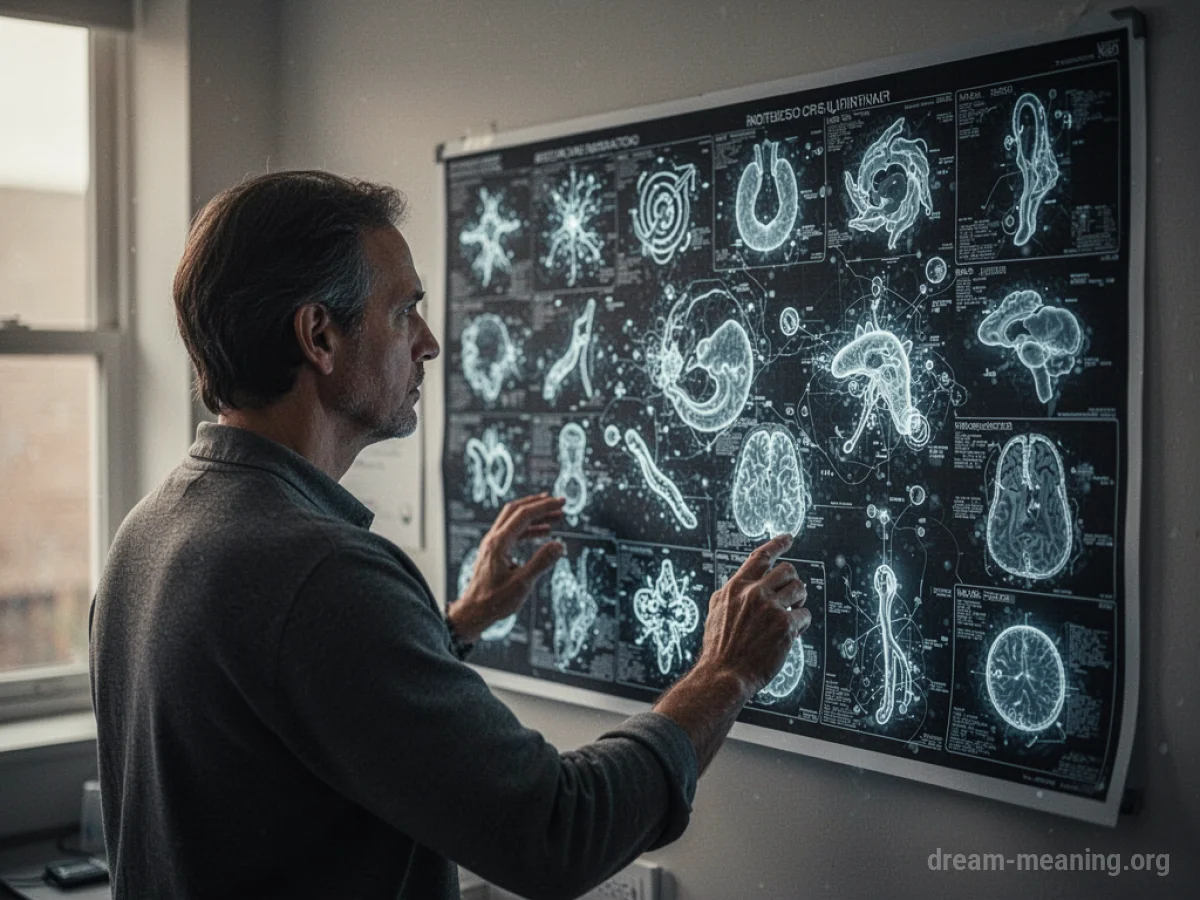 A person examining a medical chart with glowing symbols.