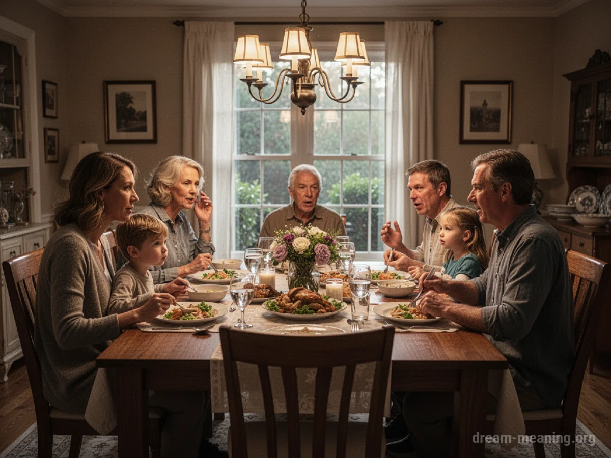 A family is seated at a dining table in a restaurant.