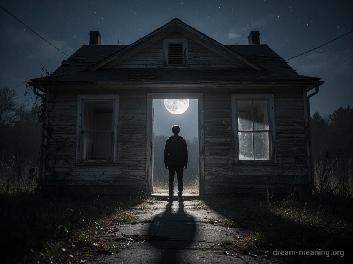 A person standing at the entrance of a dark, empty house.