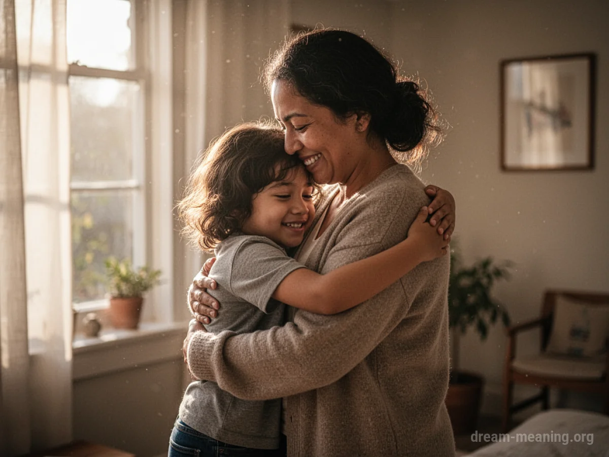 A parent and child hugging each other.