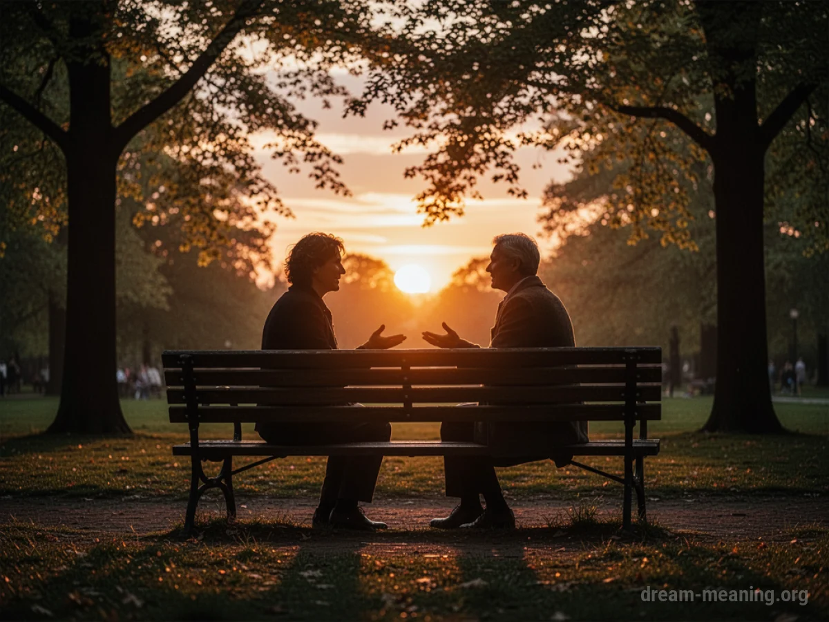 Silhouettes of people meeting on a park bench.
