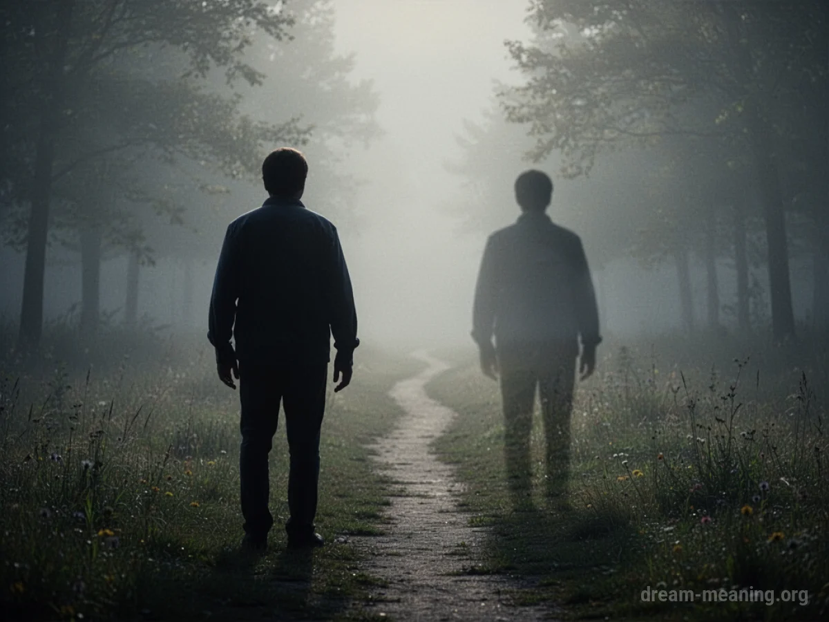 Silhouette of one person facing away from a fading silhouette.