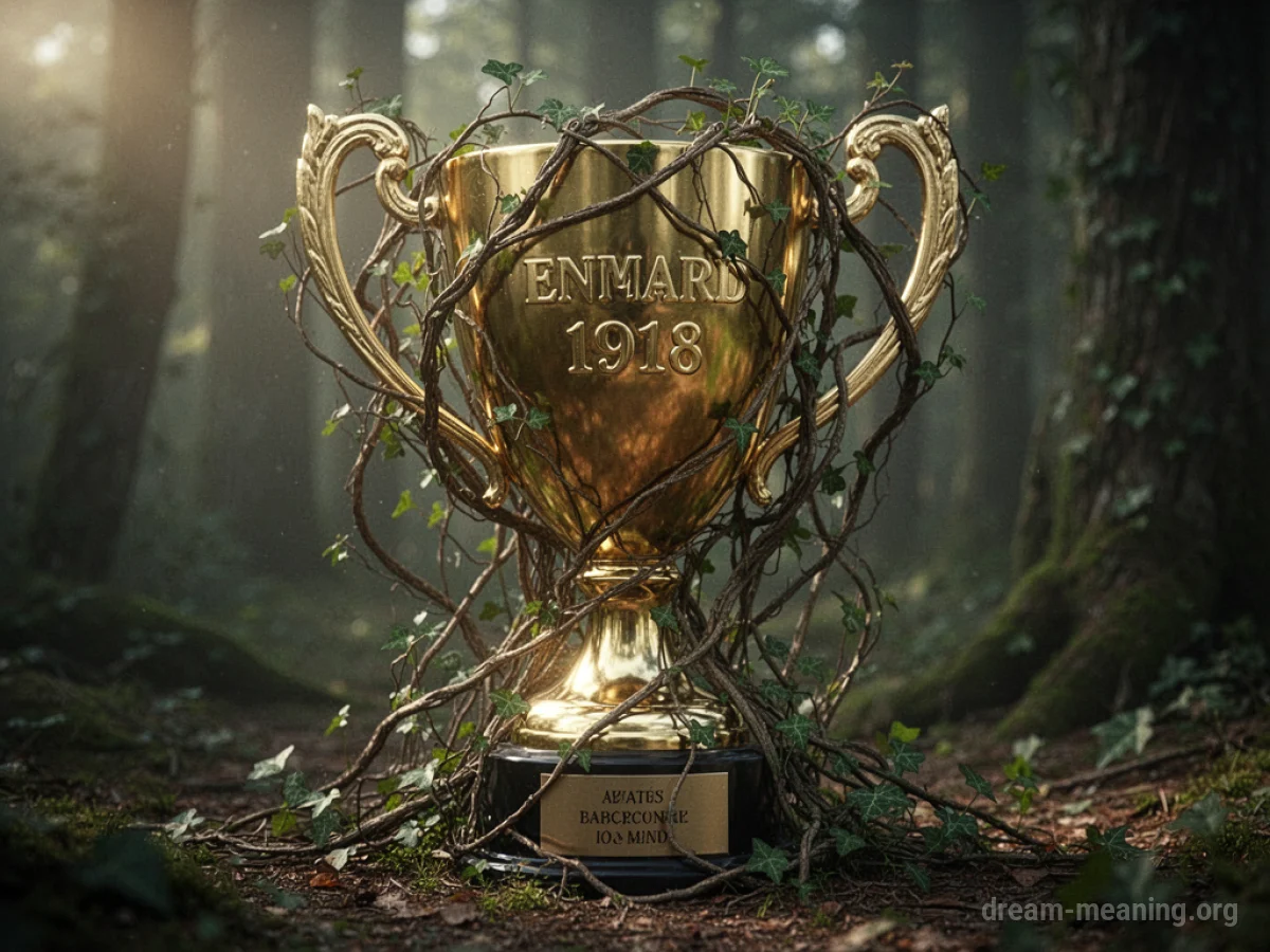 A golden trophy entangled with dark vines.