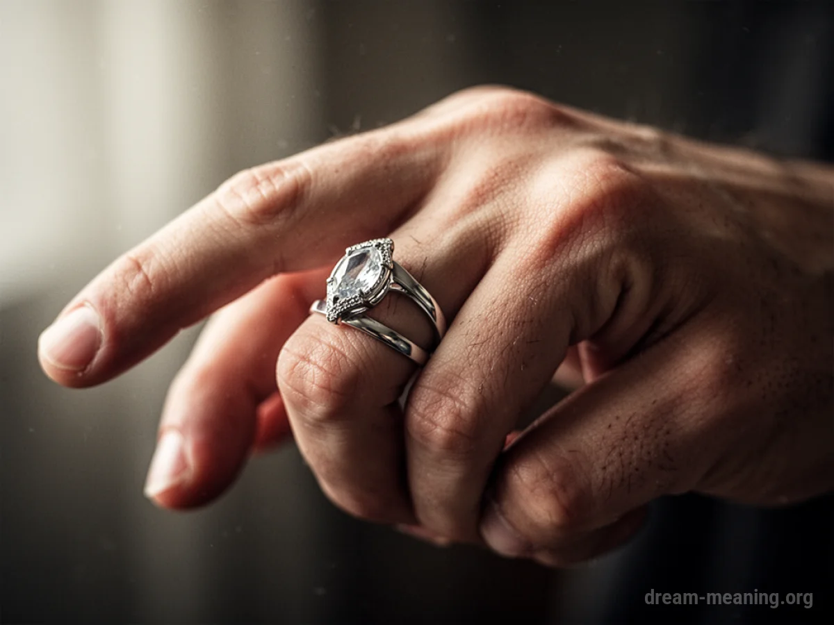 A hand wearing a ring on its index finger.