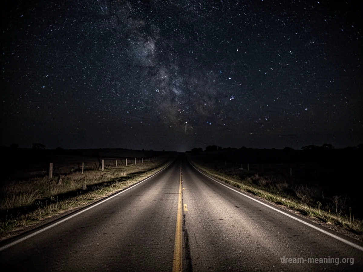 A dark road disappearing into the night.