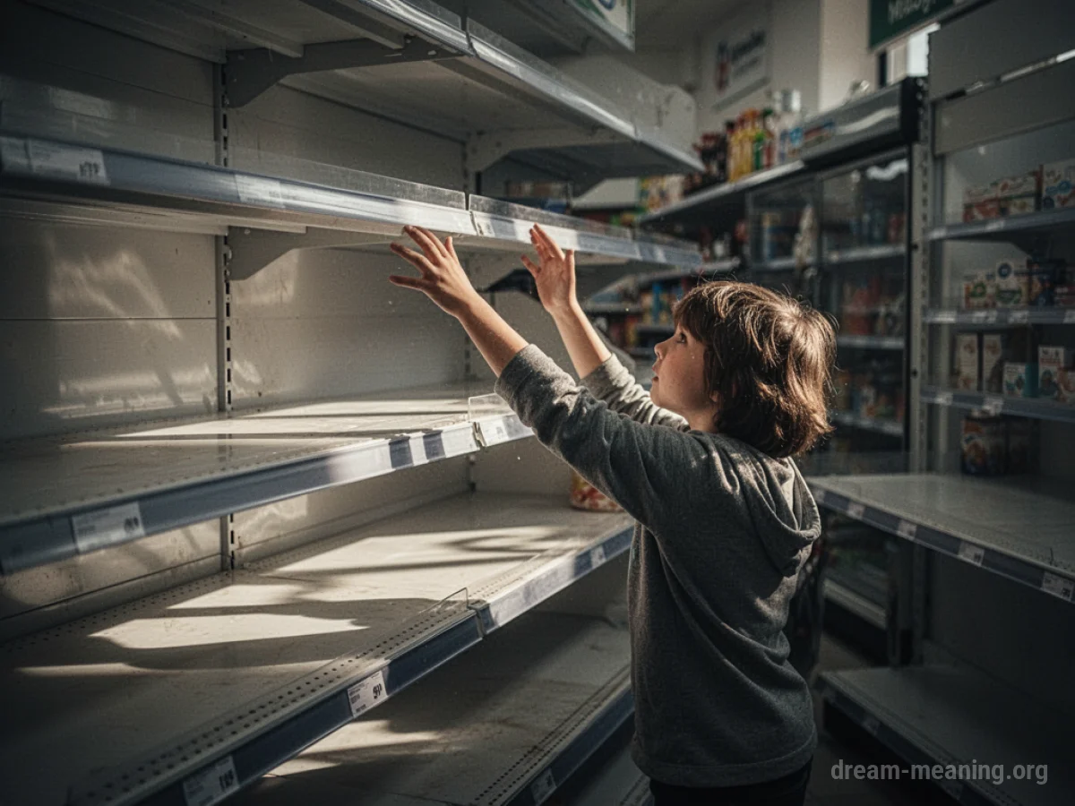 A shadowy figure's hand reaching into an empty store shelf.