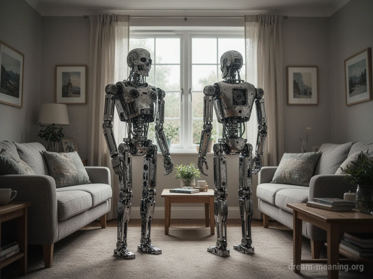 A robot standing in a domestic living room.