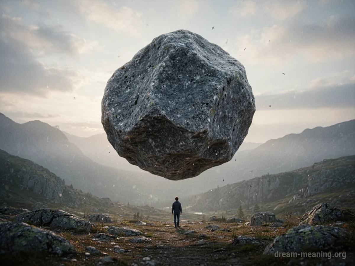 A large rock hovering precariously above a tiny person.
