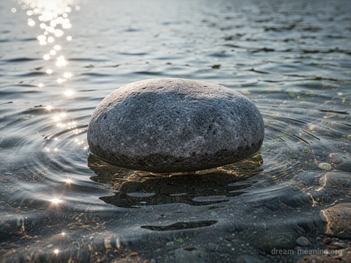 A single rock floating on the surface of calm water.