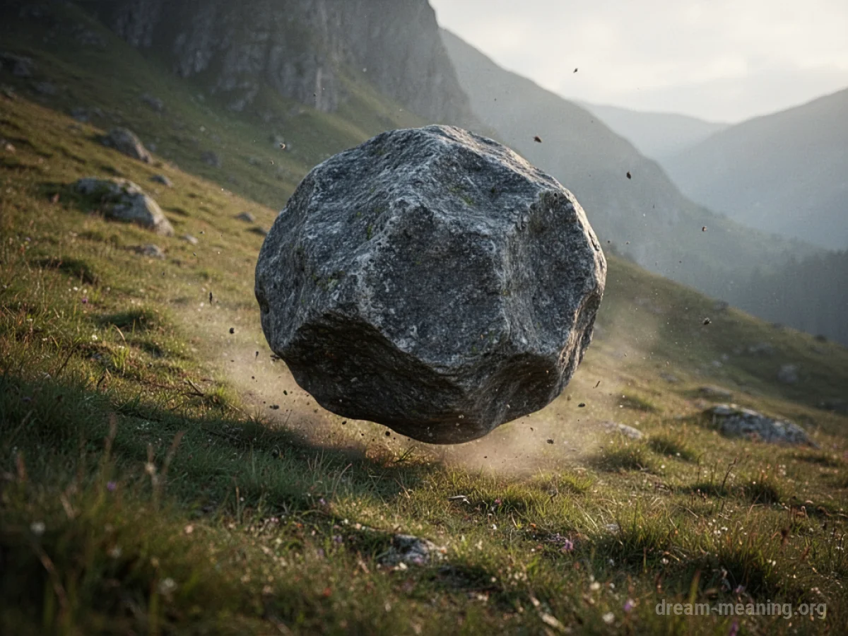 A large boulder rolling down a hill.