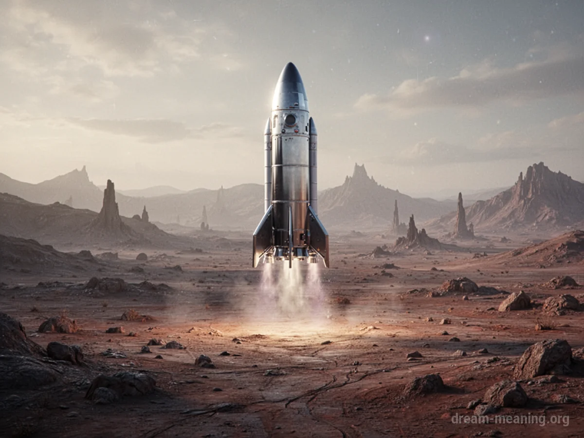 A rocket ship smoothly landing on a distant planet.