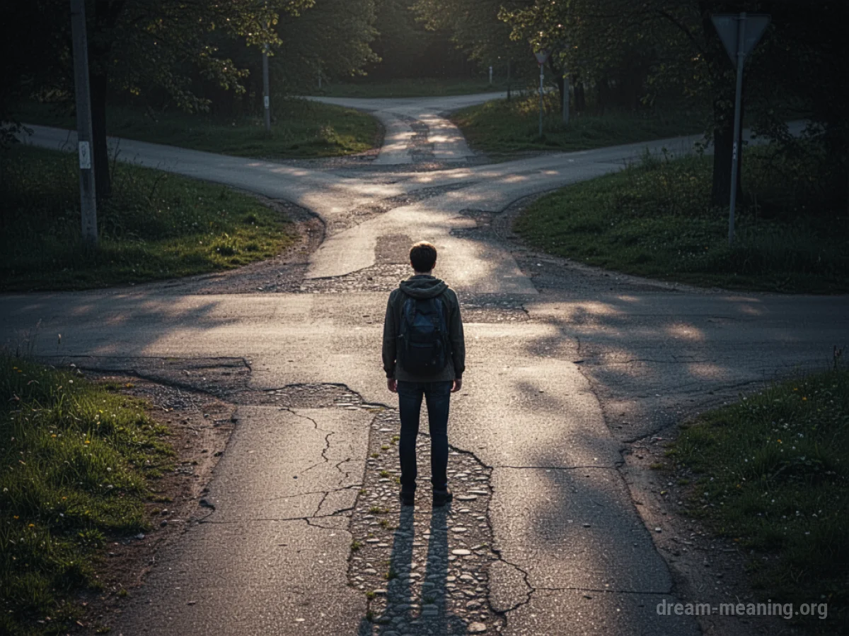 Person at a crossroads with multiple paths.