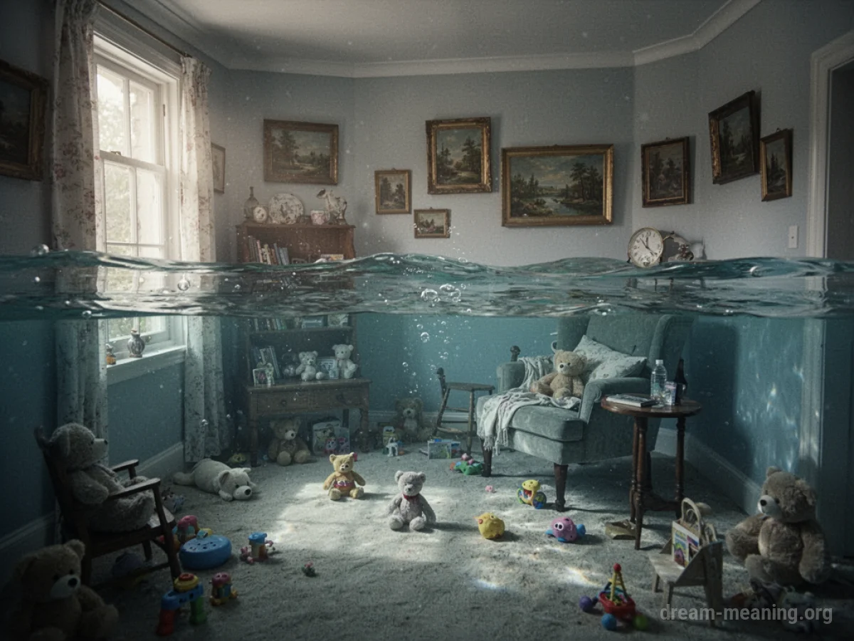 A room interior with water filling it up to the wall line.