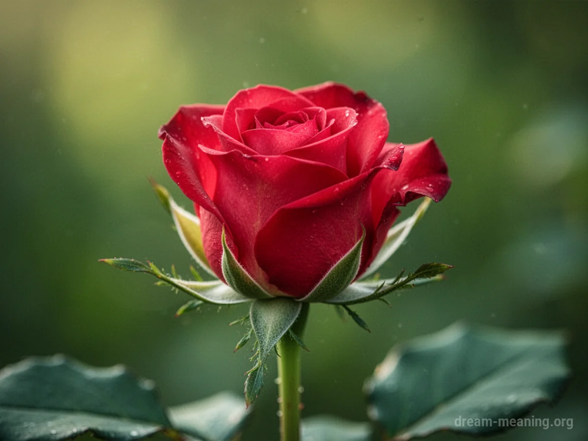 A close-up of a rosebud beginning to open.