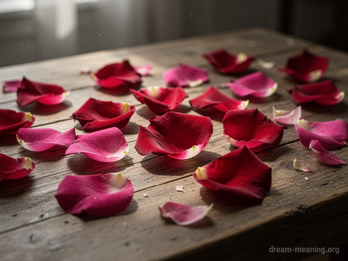 A scattering of delicate rose petals on a textured surface.