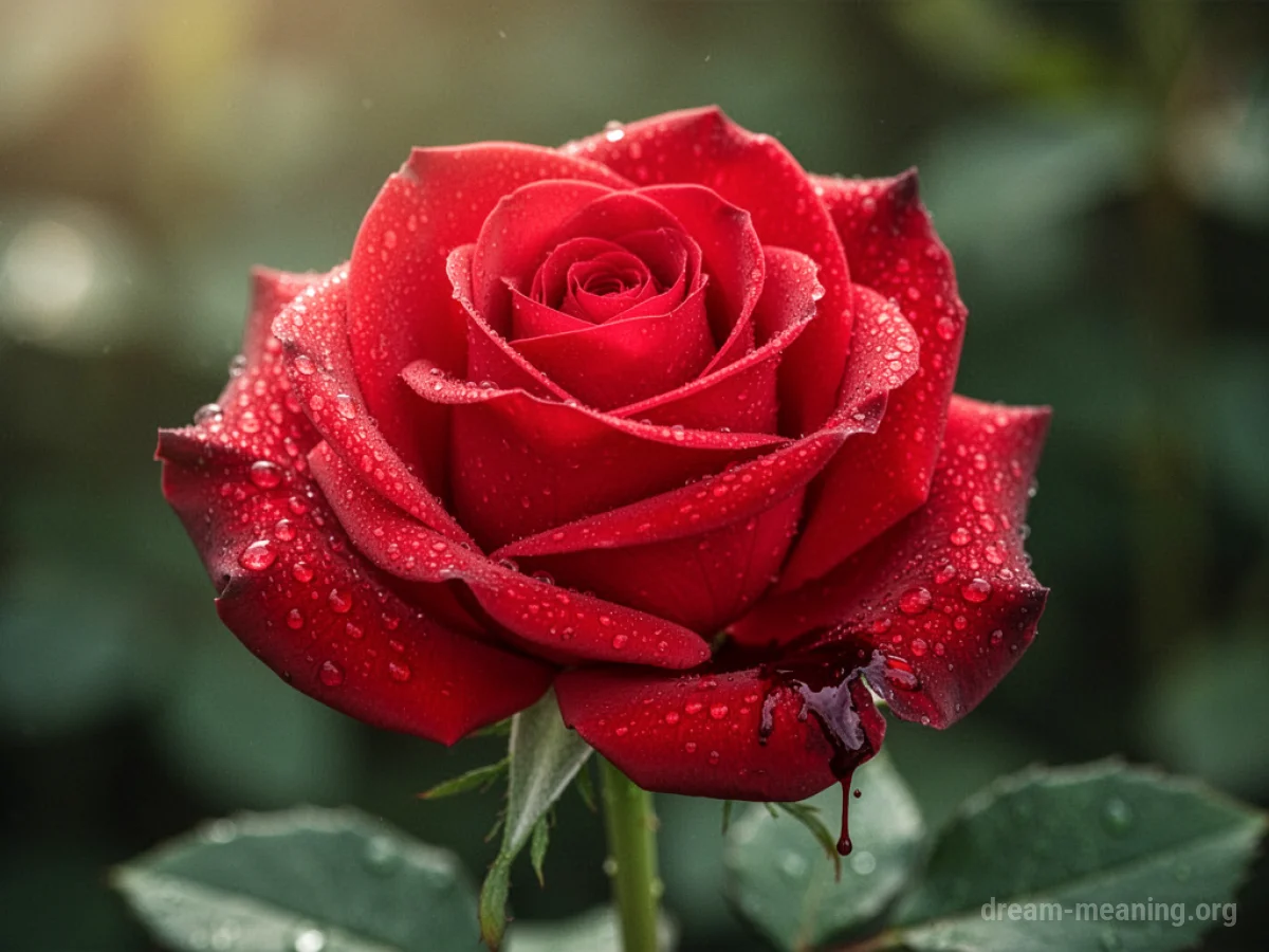 A red rose with a dark red stain on one petal.