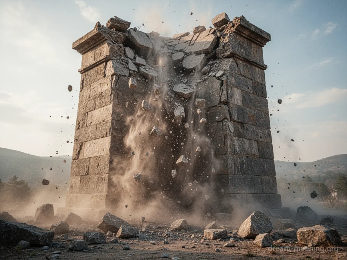 A stone building breaking apart.
