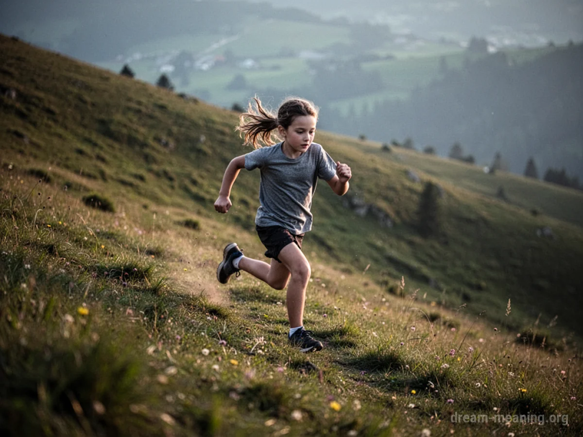 A person running down a grassy slope.