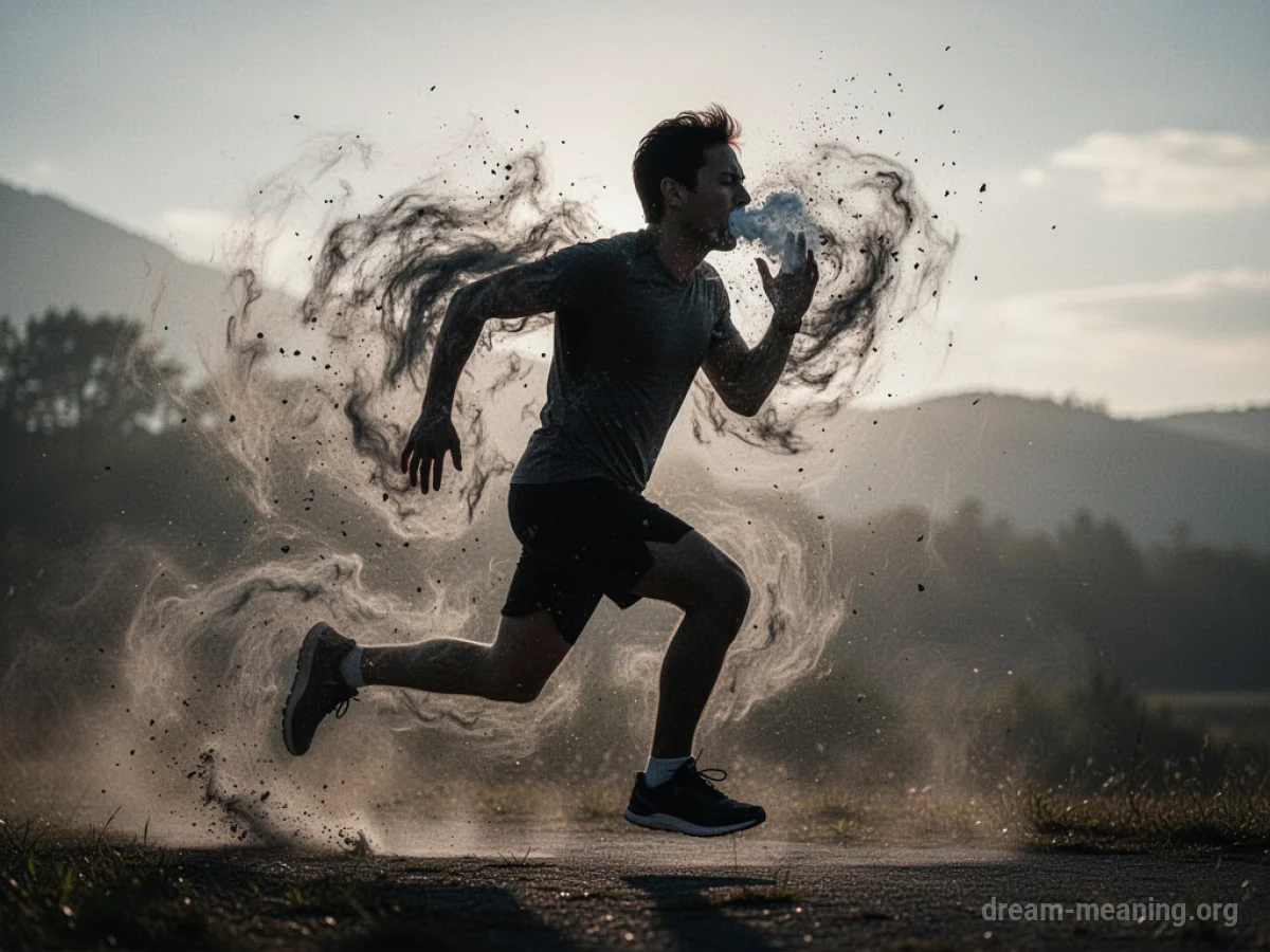 Silhouette of a person running and gasping for air.