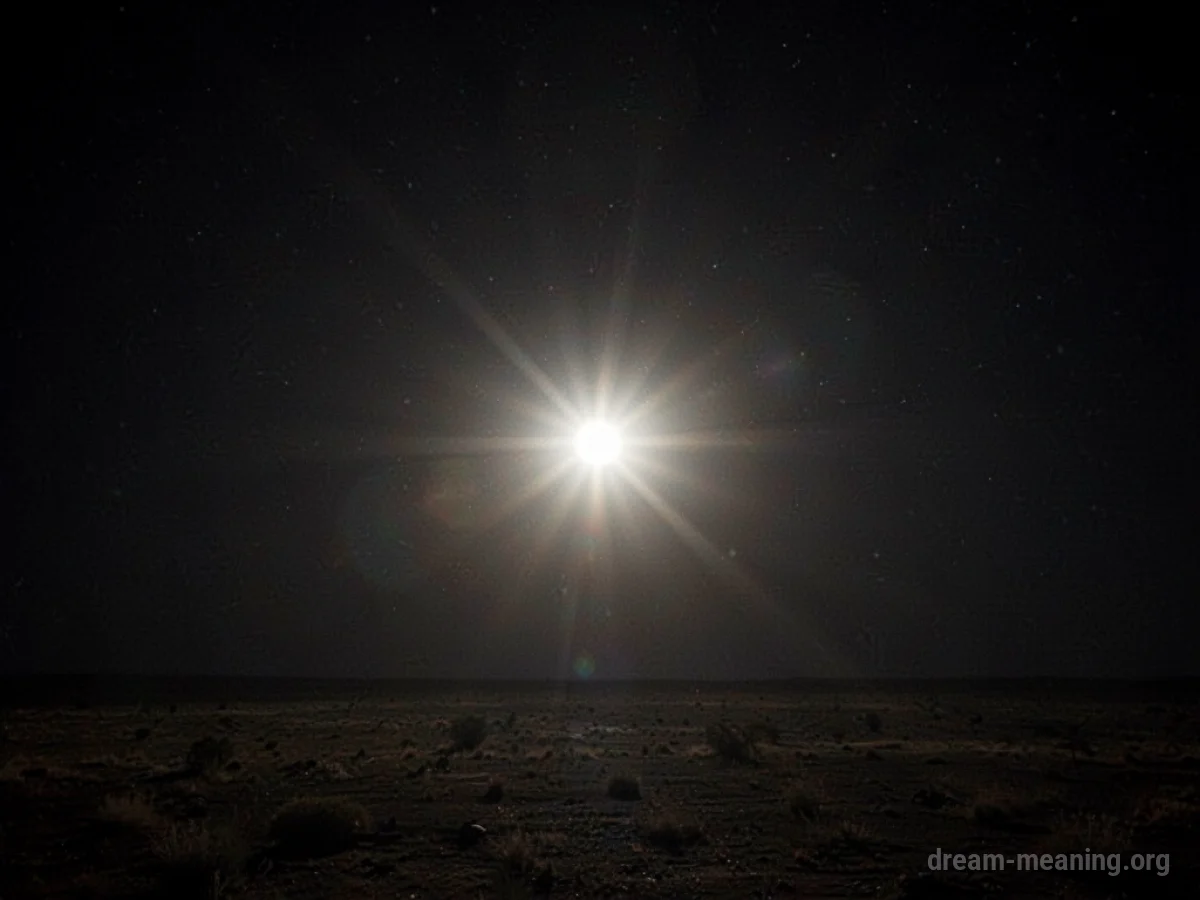 A bright light emanating from the sky in darkness.
