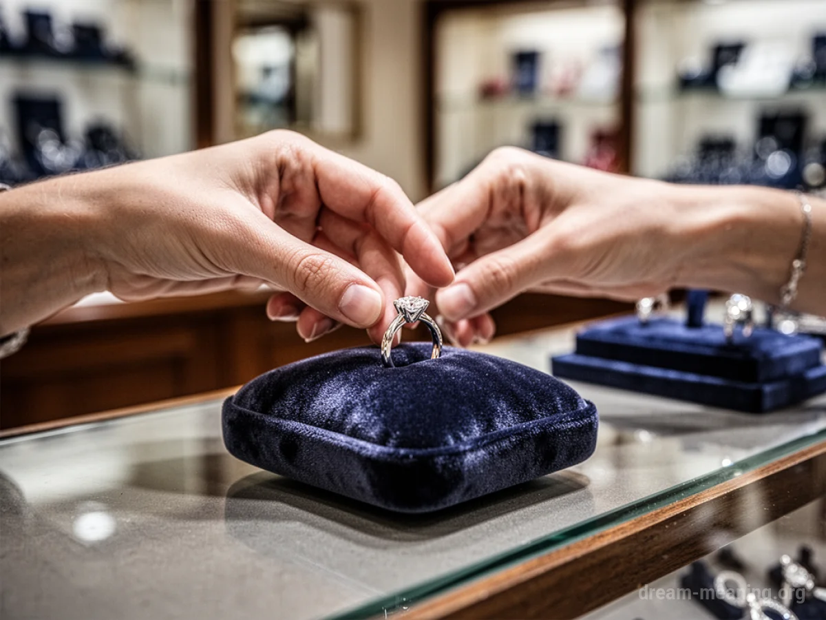 A hand offering a ring across a counter.