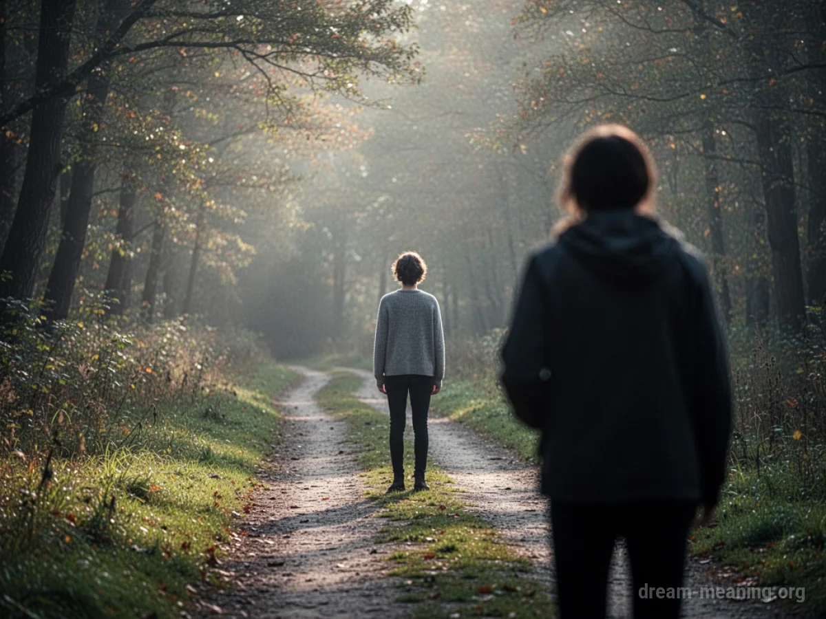 A silhouette of one person facing away from another person.