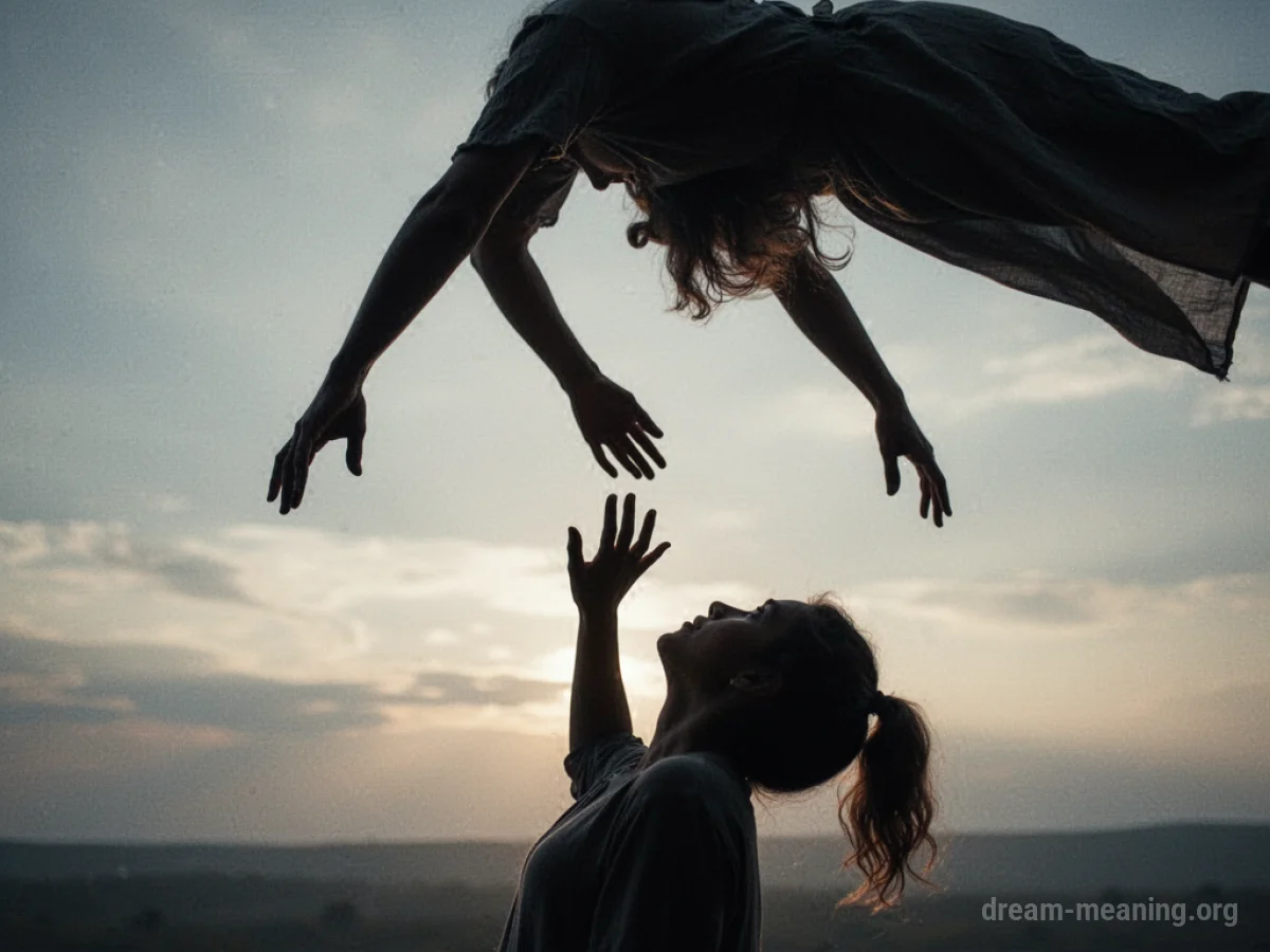 A figure reaching a hand down to another figure.