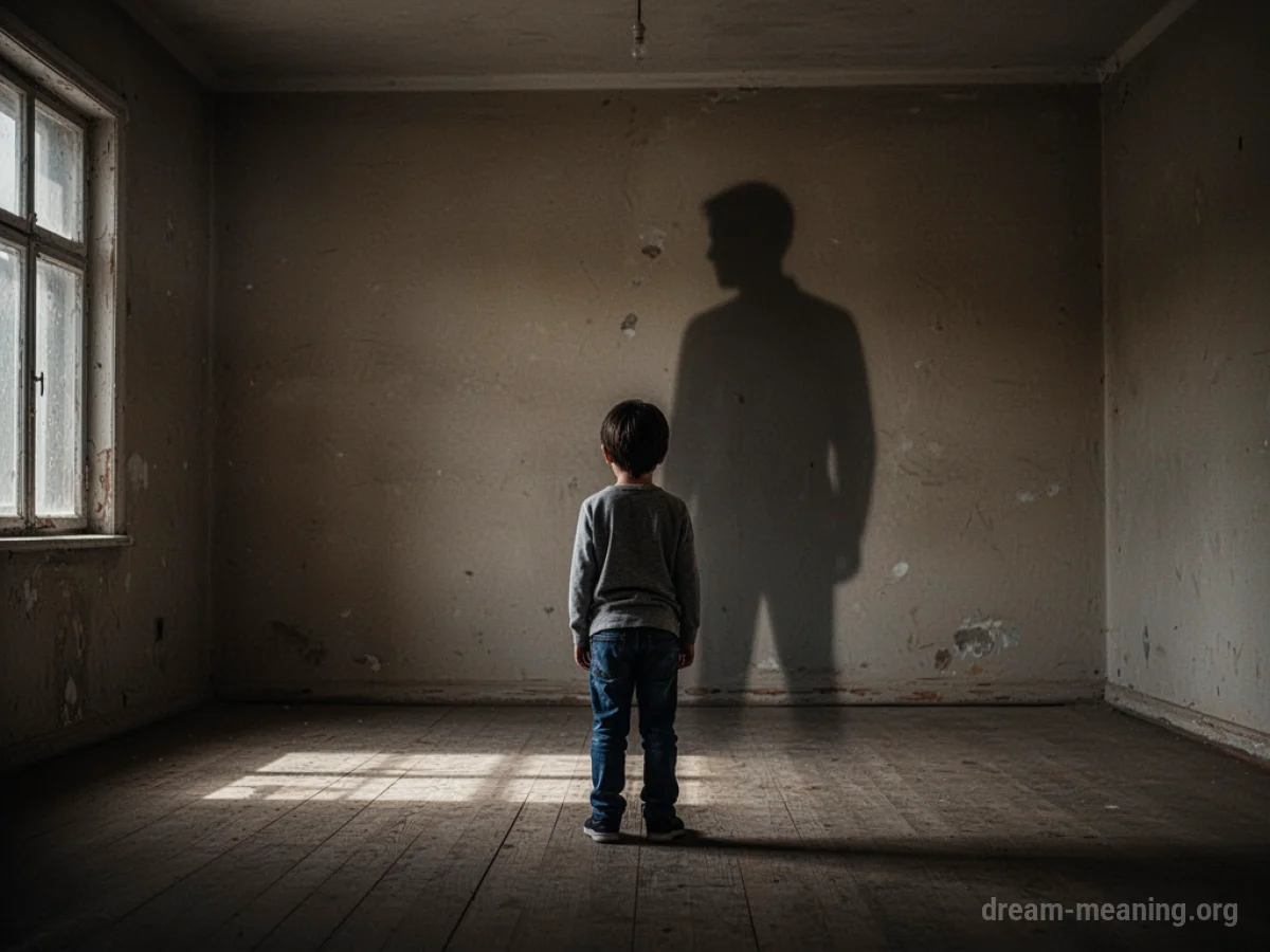 A person stands alone in a dark room with a shadowy figure behind them.