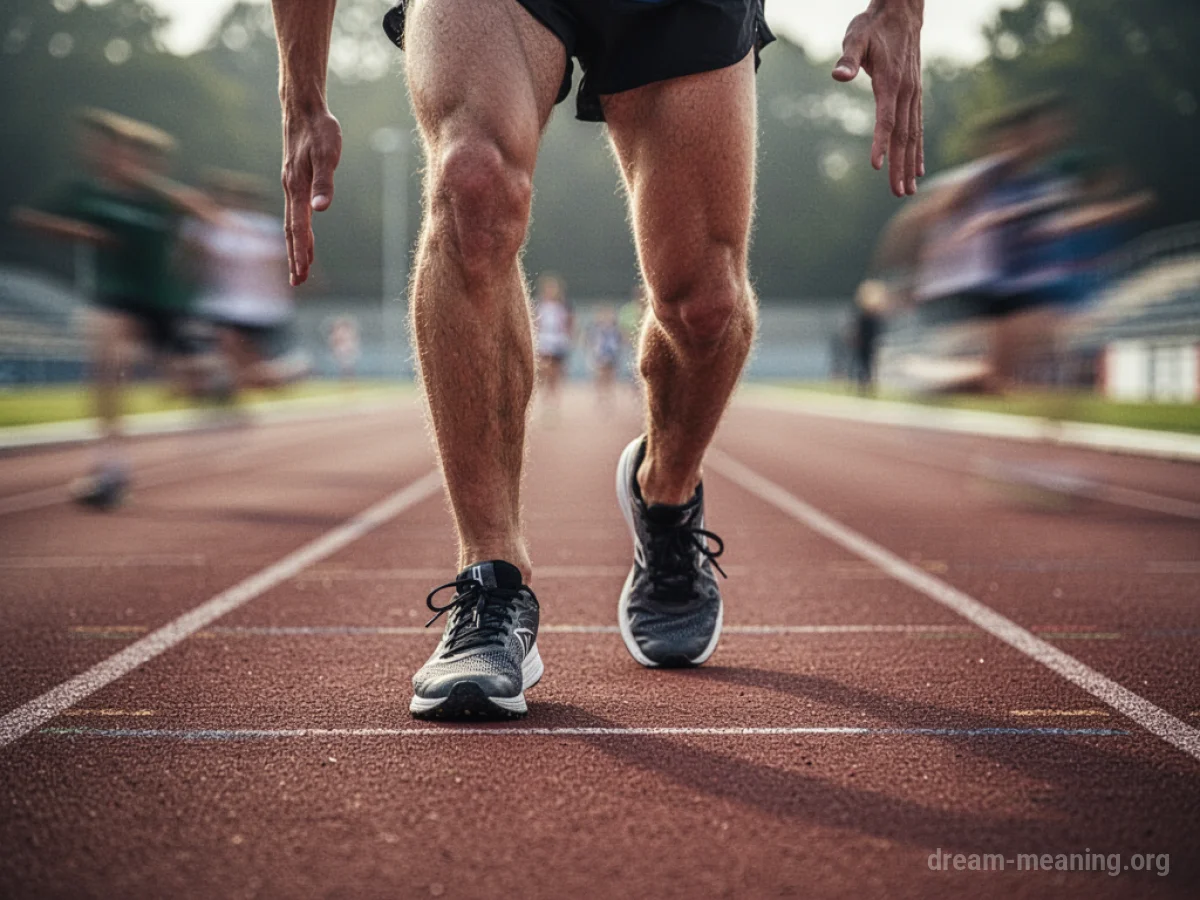 A runner's feet positioned behind a starting line on a race track.