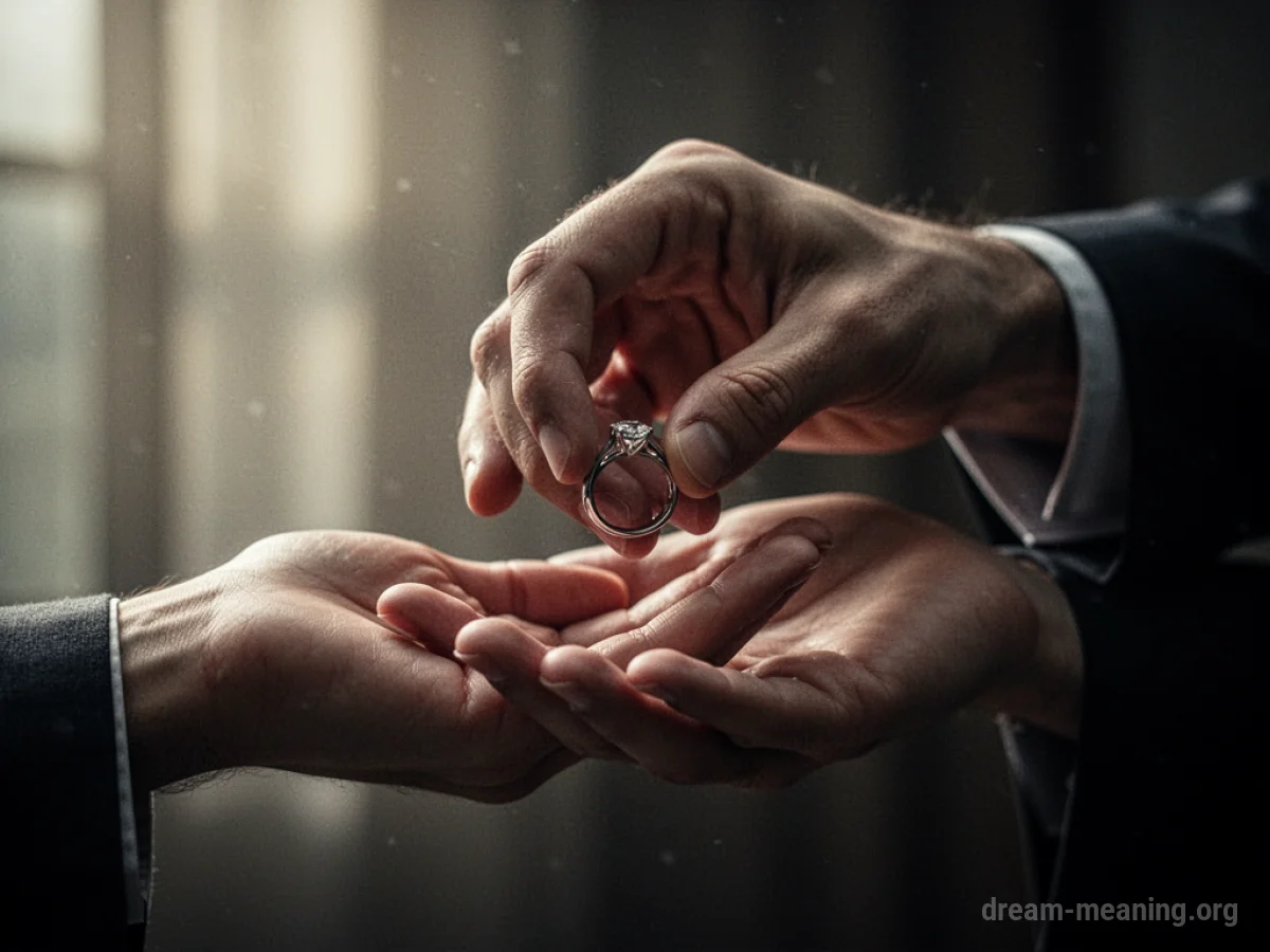 A hand taking a ring from another person's finger.