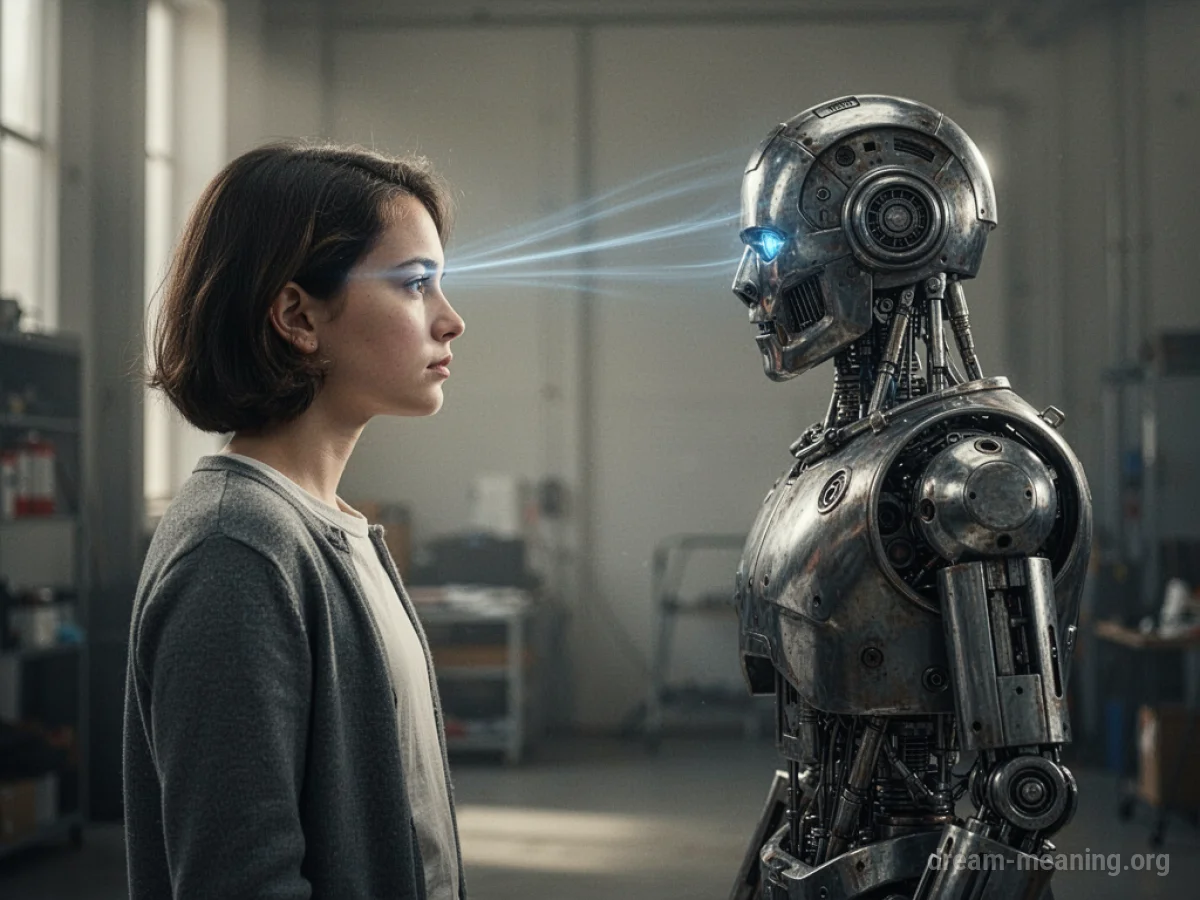 A person and a robot facing each other.