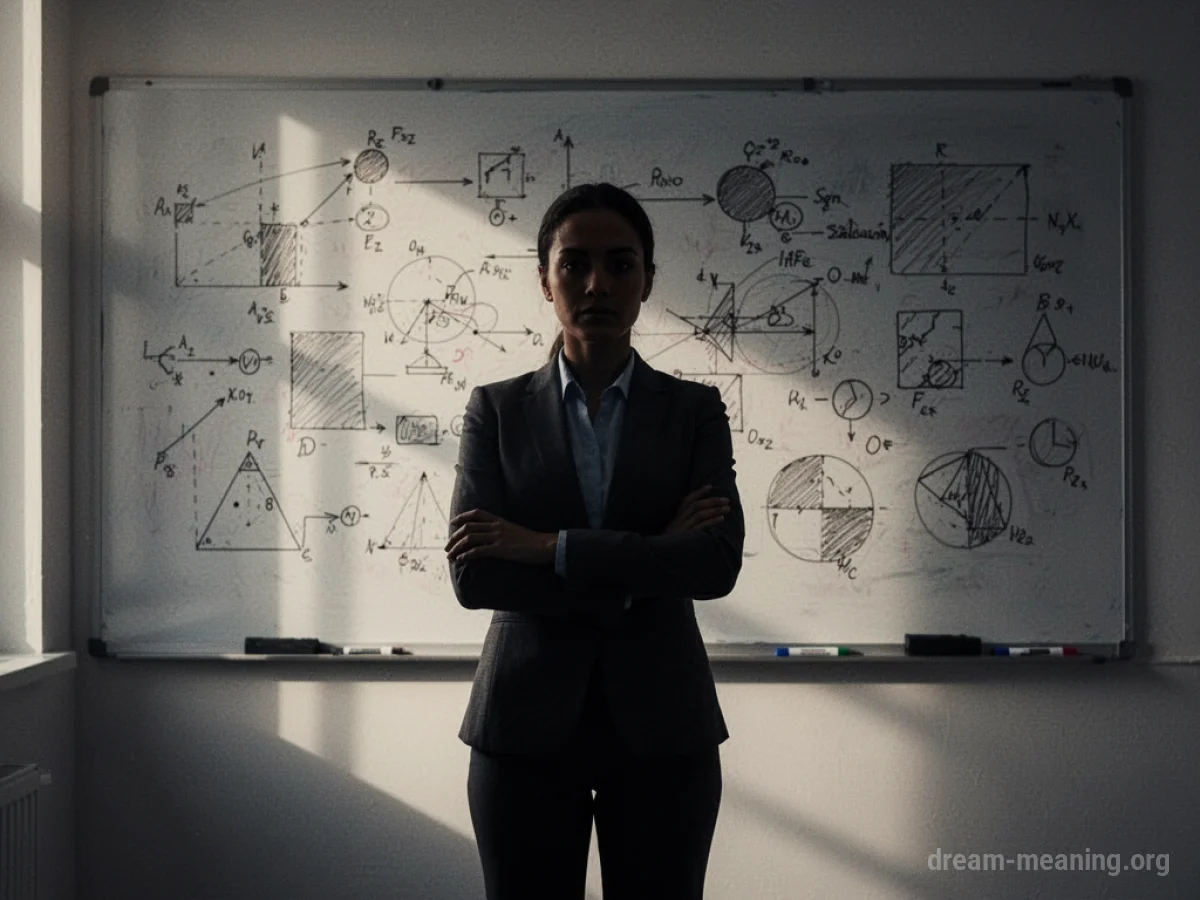 Silhouette of a teacher blocking a path with arms crossed.