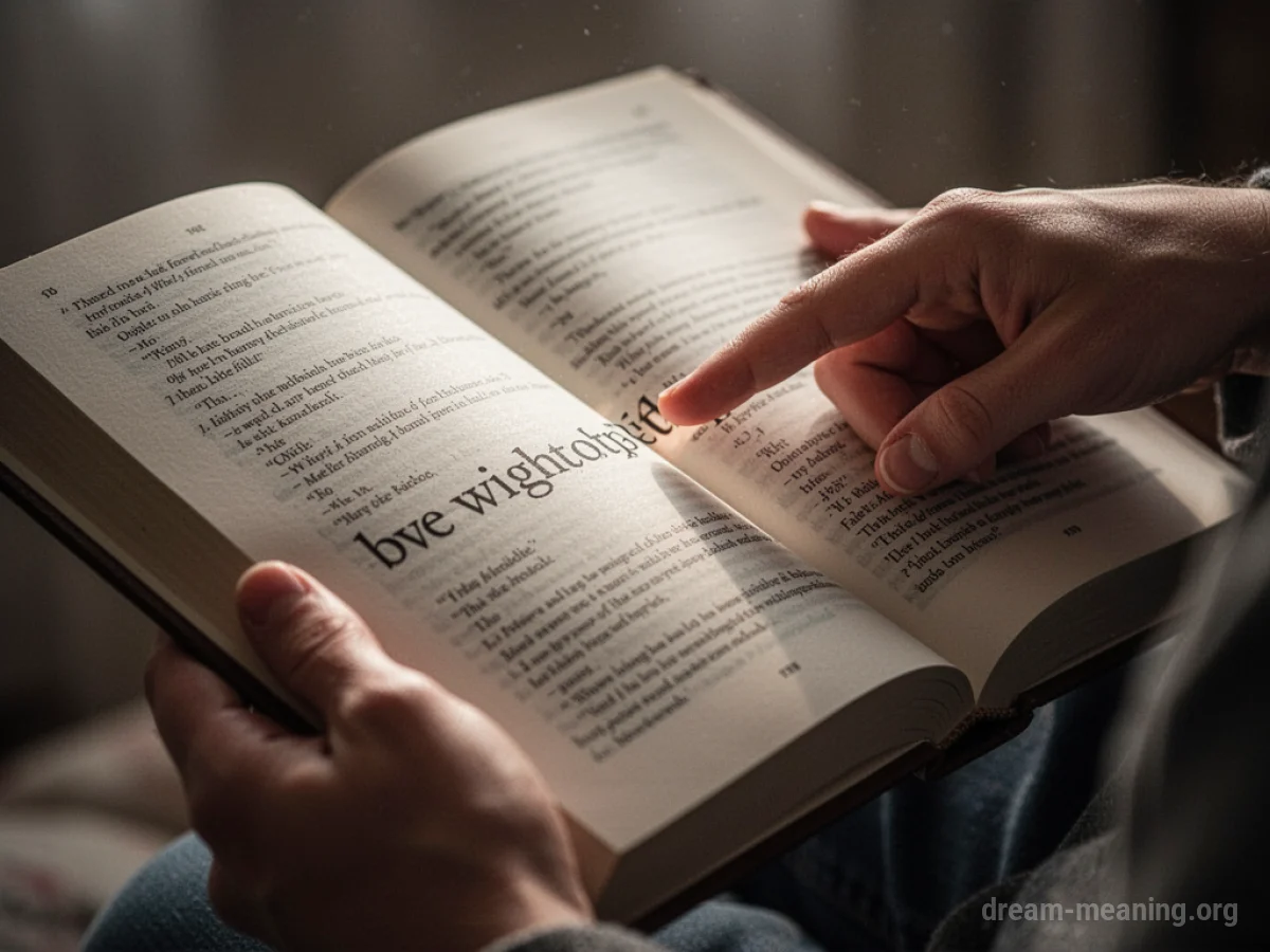 Two hands over an open book, one pointing to text.