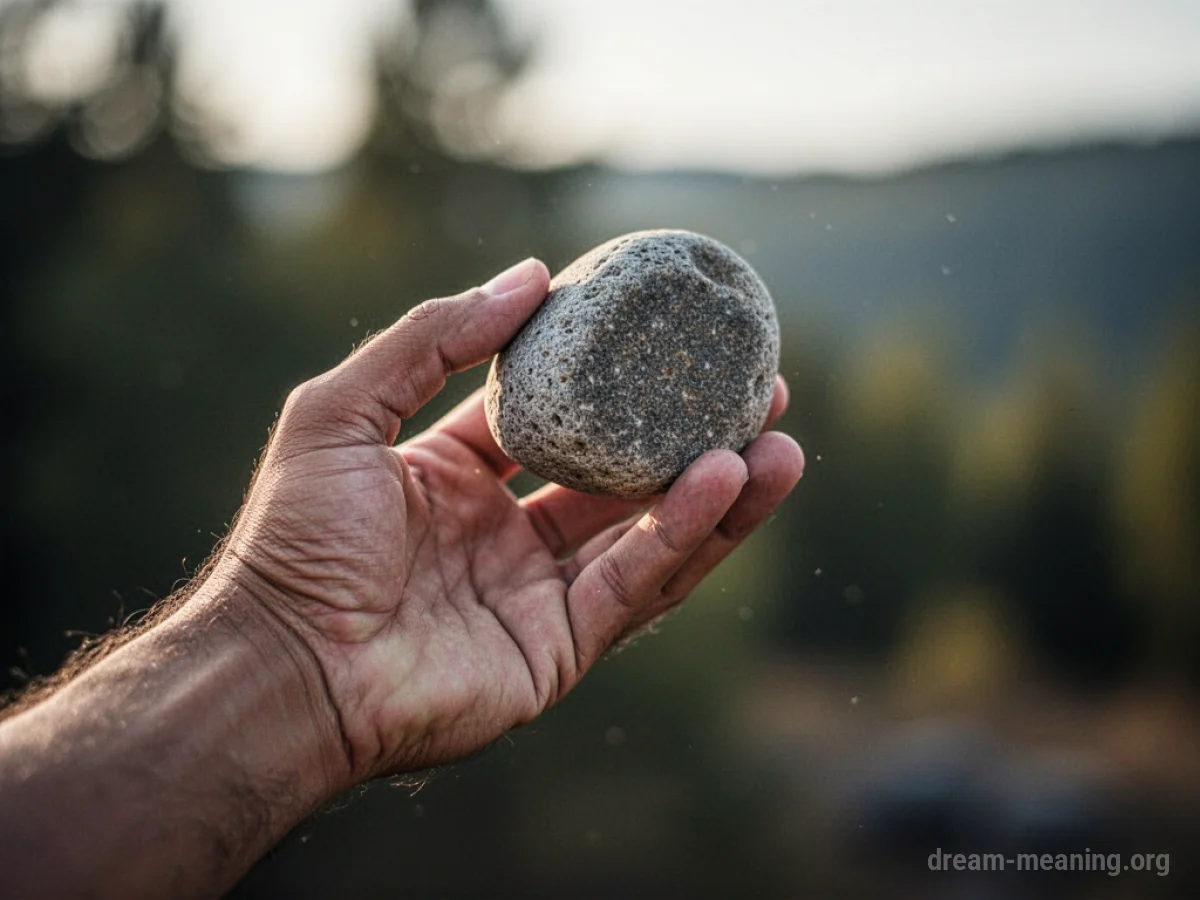 A hand holding a rock, ready to be thrown.