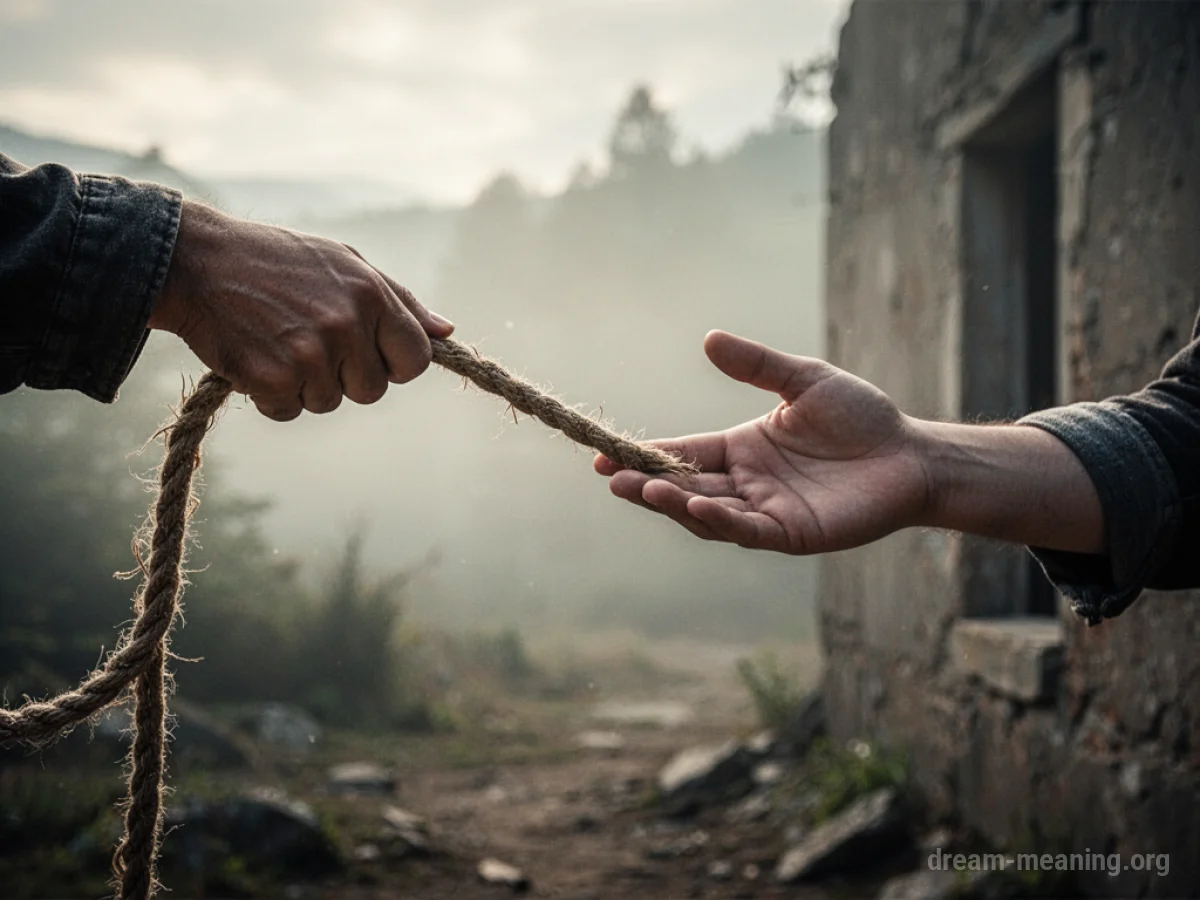 A hand extending a rope towards another reaching hand.
