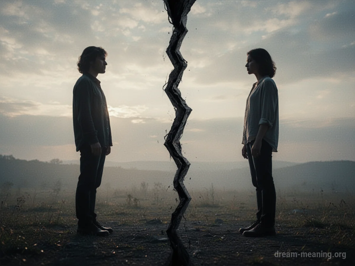 Two silhouetted figures separated by a dark, jagged line.