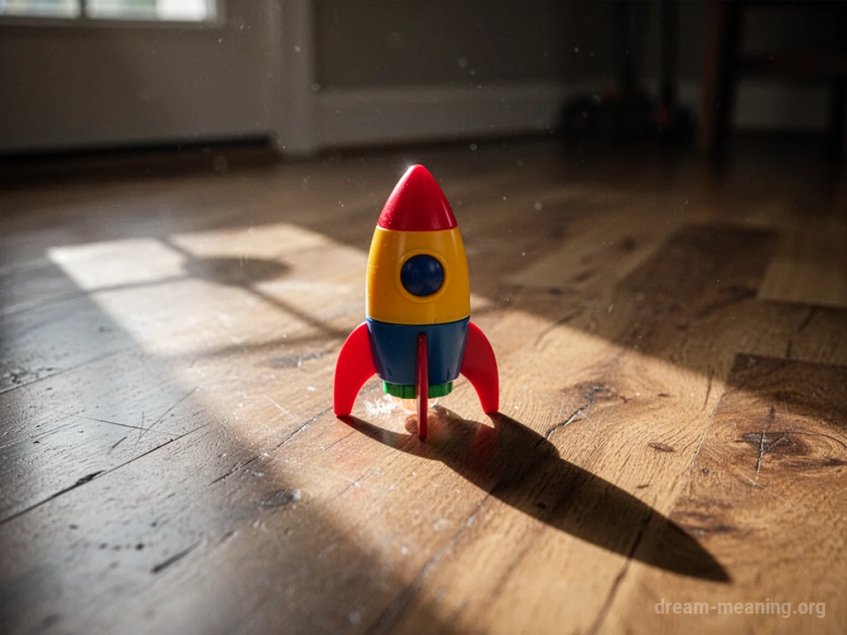 A small toy rocket on a wooden floor.