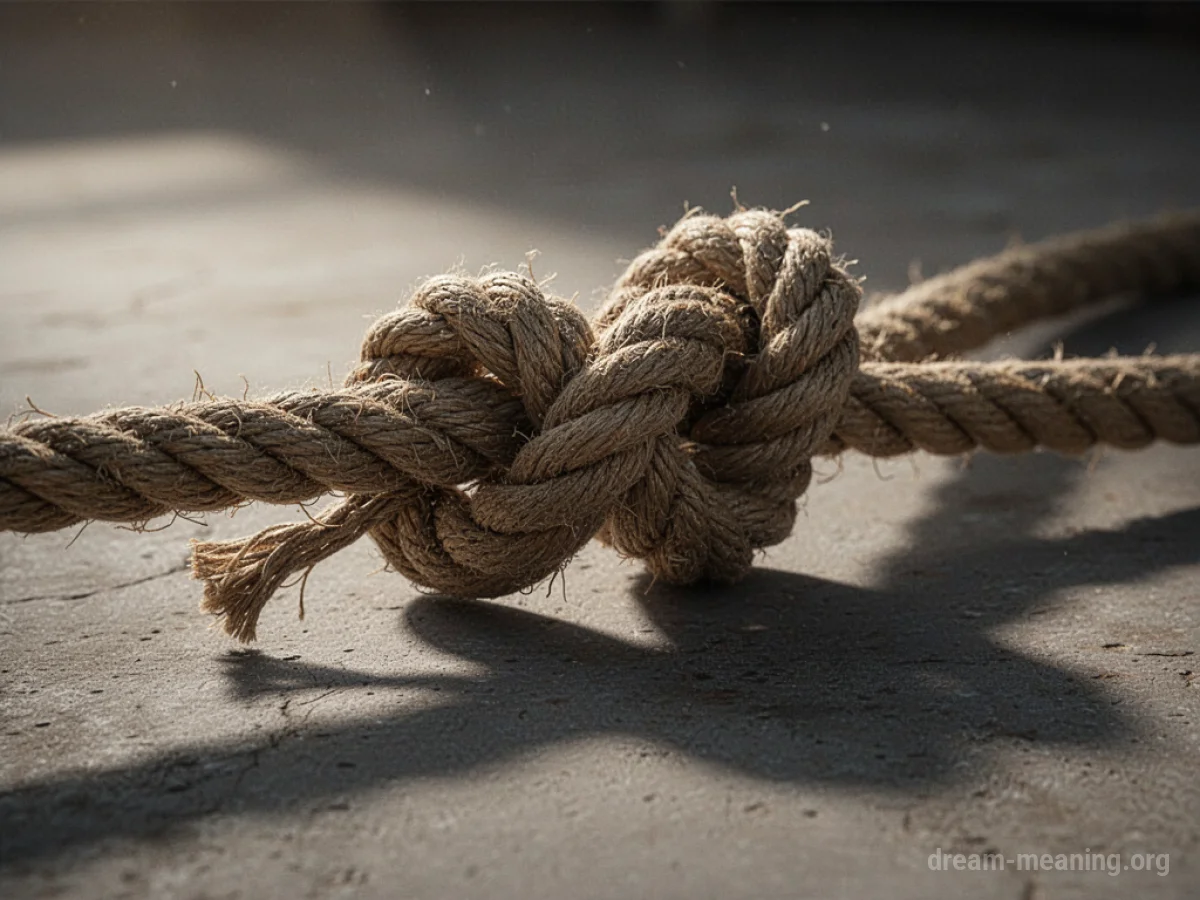 A close-up view of a knot being formed on a thick rope.
